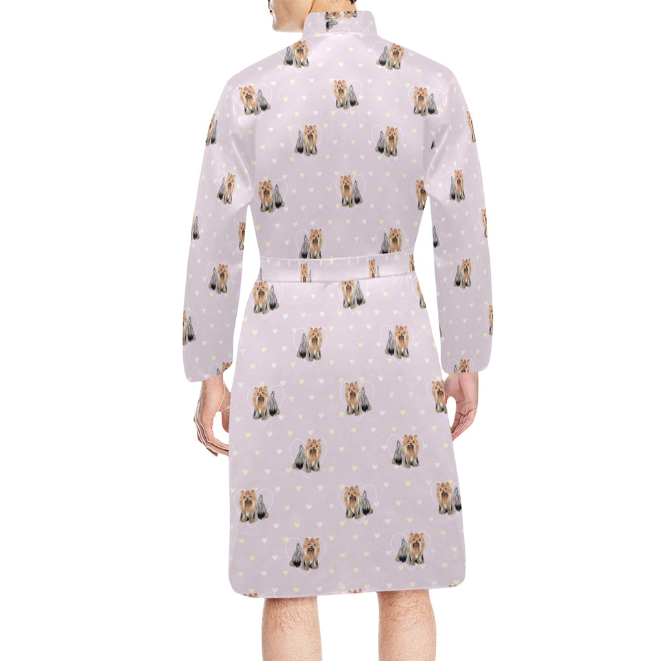 Yorkshire Terrier Pattern Print Design 02 Men's Long Sleeve Belted Night Robe