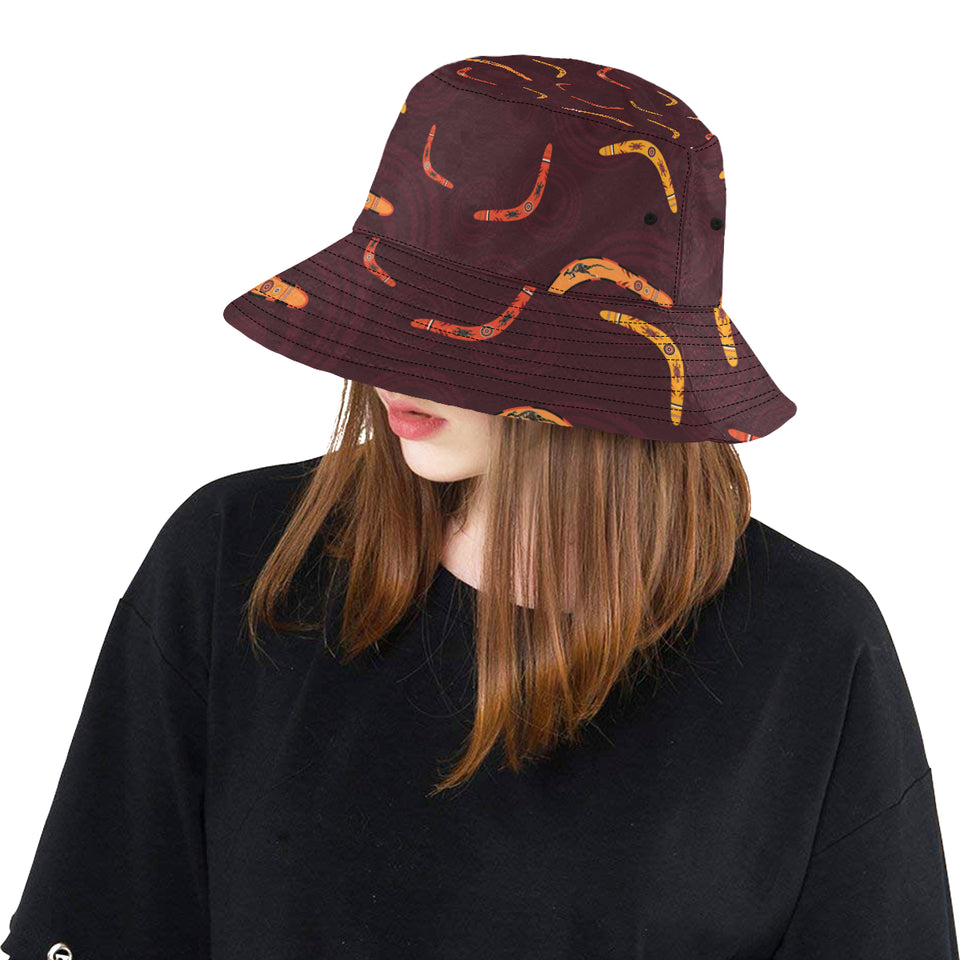 Boomerang Australian aboriginal ornament circle bl Unisex Bucket Hat