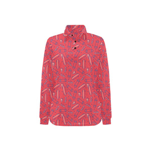 Skate Board Pattern Print Design 01 Women's Long Sleeve Polo Shirt