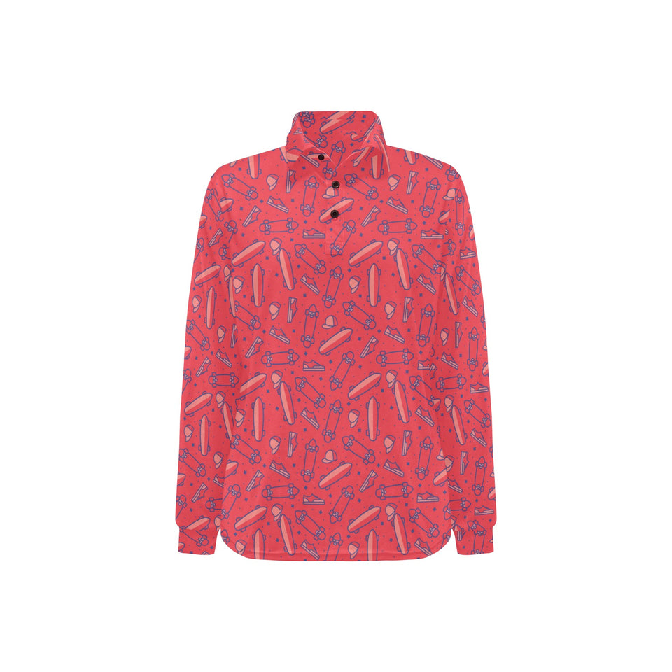Skate Board Pattern Print Design 01 Women's Long Sleeve Polo Shirt