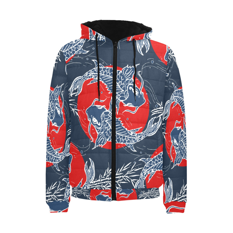 Koi Fish Carp Fishs hand drawn japanese art Men's Padded Hooded Jacket