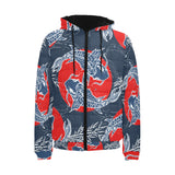 Koi Fish Carp Fishs hand drawn japanese art Men's Padded Hooded Jacket