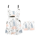 Polar bears star poka dot pattern Chest Sexy Pleated Two Piece Swim Dress