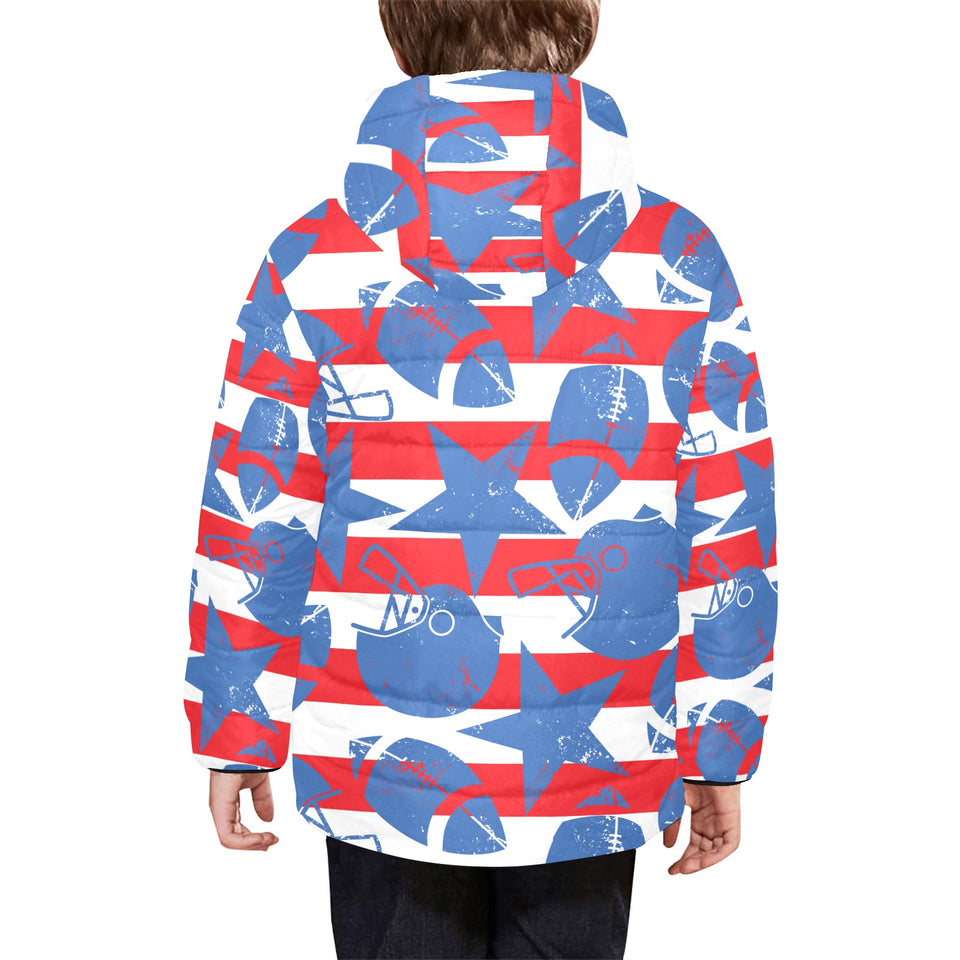 American football ball star stripes pattern Kids' Boys' Girls' Padded Hooded Jacket
