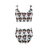 Cute ninja design pattern Chest Bowknot High Waisted Bikini Swimsuit