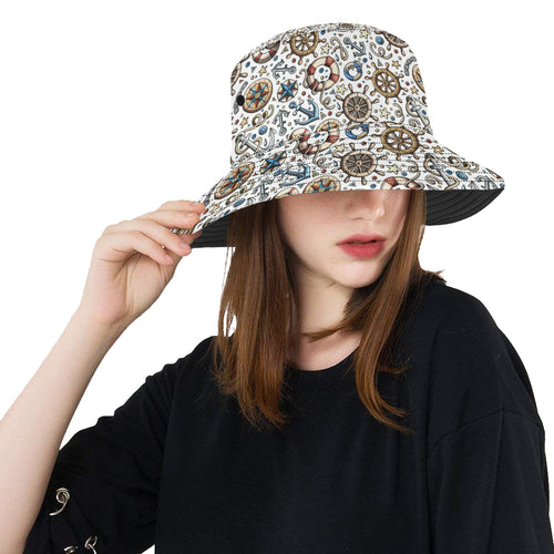 Cute nautical steering wheel anchor pattern Unisex Bucket Hat