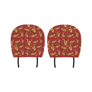 Saxophone cornet pattern red background Car Headrest Cover
