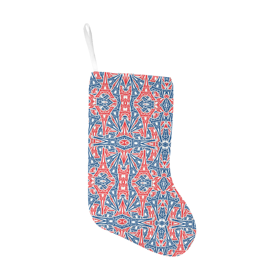 Blue Red Eiffel Tower Pattern Print Design 02 Christmas Stocking