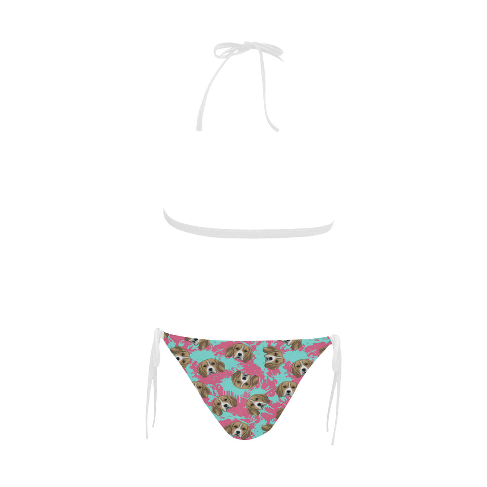 Beagle muzzles turquoise paint splashes pink patte Sexy Bikinis Two-Piece Swimsuits