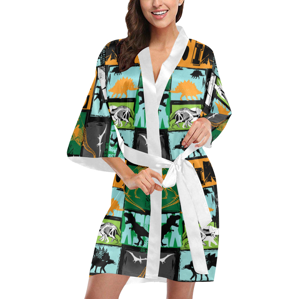 dinosaurs print pattern Women's Short Kimono Robe