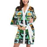 dinosaurs print pattern Women's Short Kimono Robe