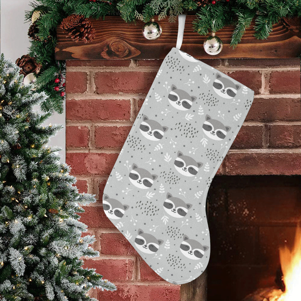 Cute raccoons leaves dot Christmas Stocking