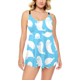 Cute white sea lion seals pattern Chest Sexy Pleated Two Piece Swim Dress