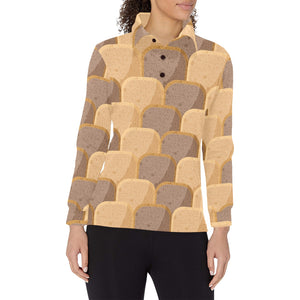 Bread Toast Pattern Print Design 04 Women's Long Sleeve Polo Shirt