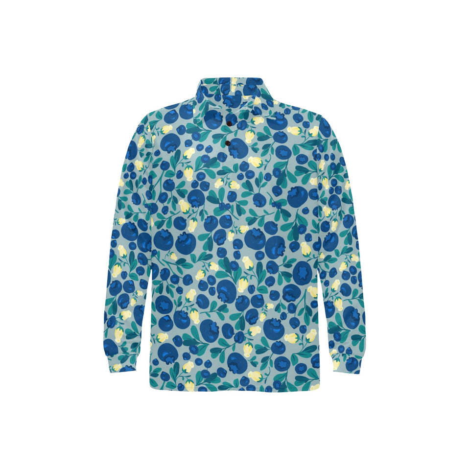 blueberry design pattern Men's Long Sleeve Polo Shirt