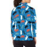 Colorful rhino pattern Women's Long Sleeve Polo Shirt