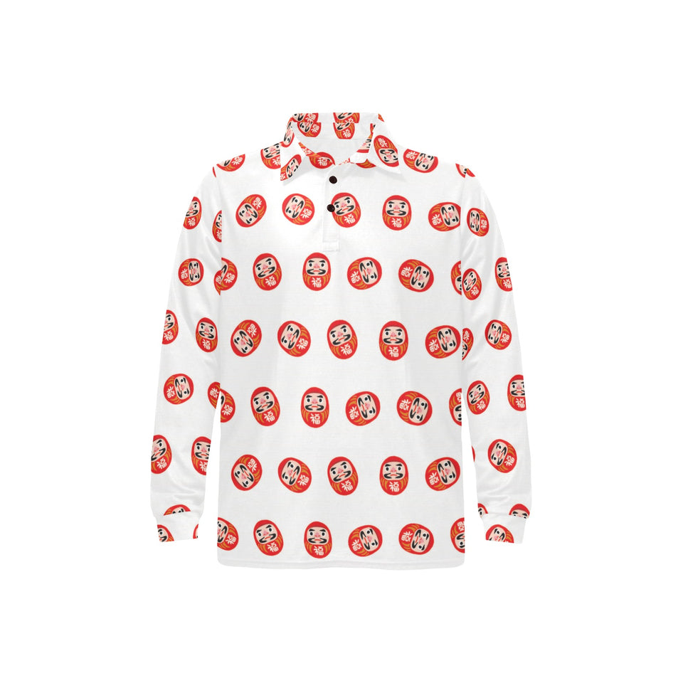 Daruma japanese wooden doll pattern Men's Long Sleeve Polo Shirt