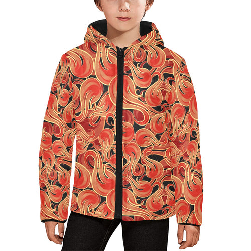 Fire flame pattern Kids' Boys' Girls' Padded Hooded Jacket