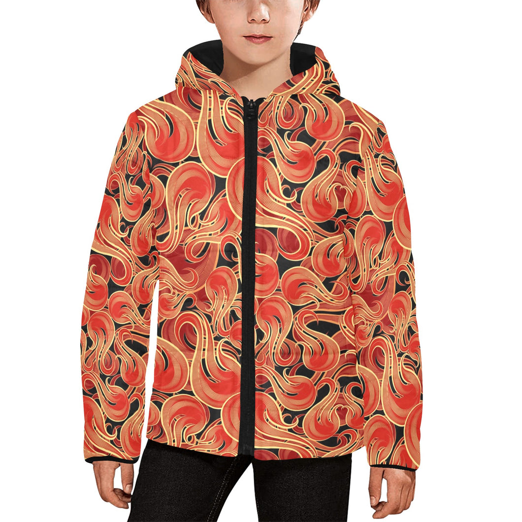 Fire flame pattern Kids' Boys' Girls' Padded Hooded Jacket