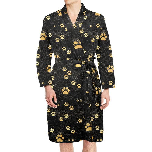 Dog Paws Pattern Print Design 05 Men's Long Sleeve Belted Night Robe