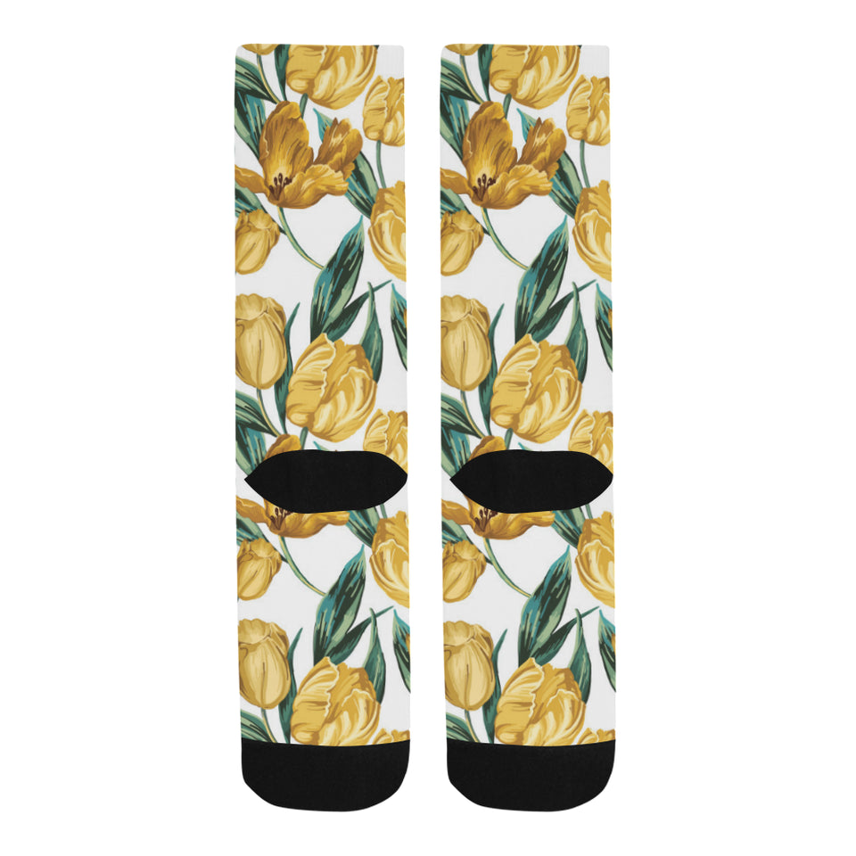 yellow tulips pattern Crew Socks