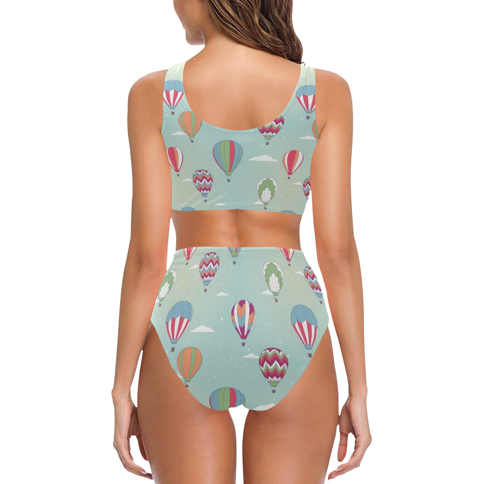 Hot Air Balloon design Pattern Chest Bowknot High Waisted Bikini Swimsuit