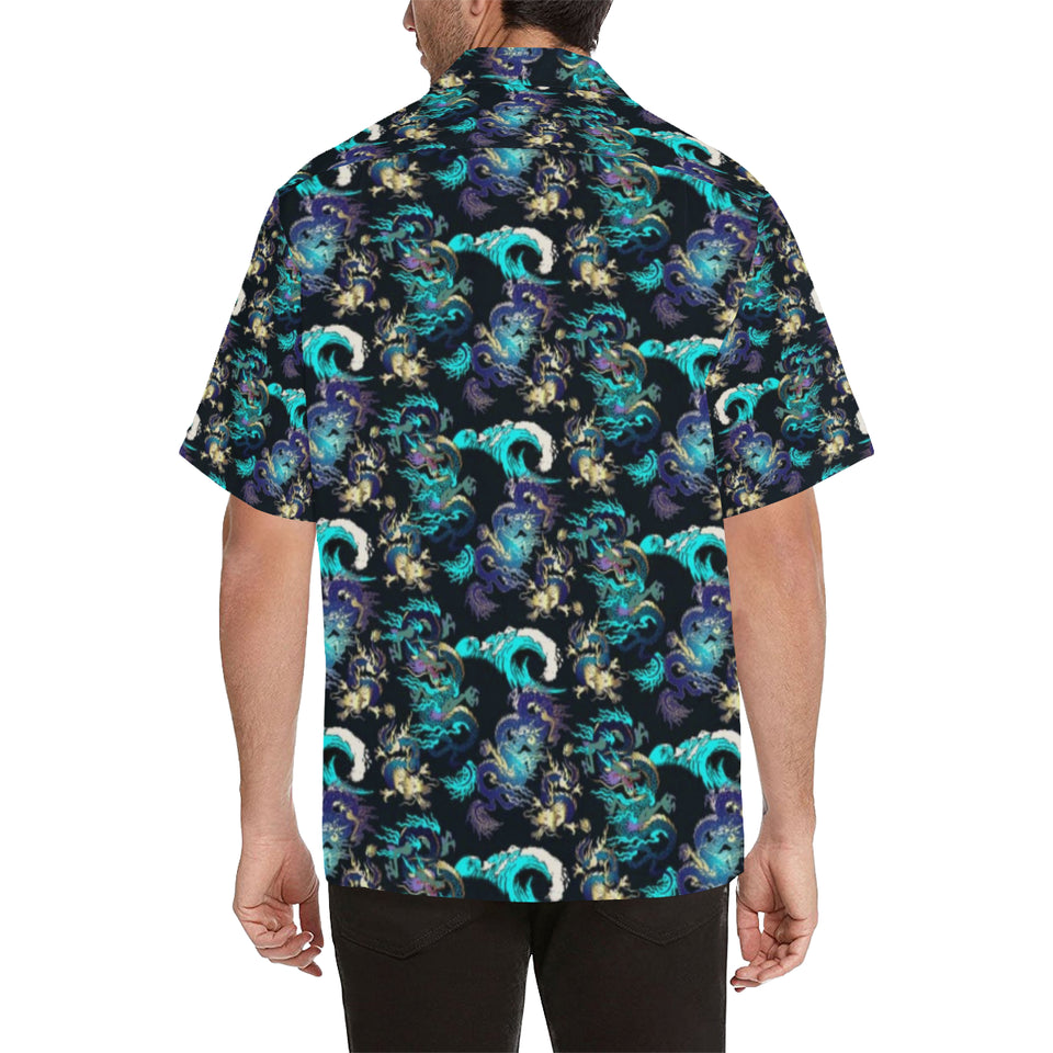 Dragon sea wave pattern Men's All Over Print Hawaiian Shirt