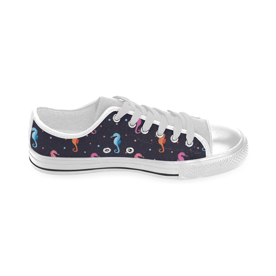 Watercolor colorful seahorse pattern Men's Low Top Shoes White