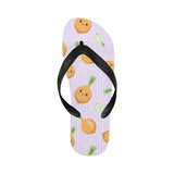 cute onions smiling faces purple background Unisex Flip Flops