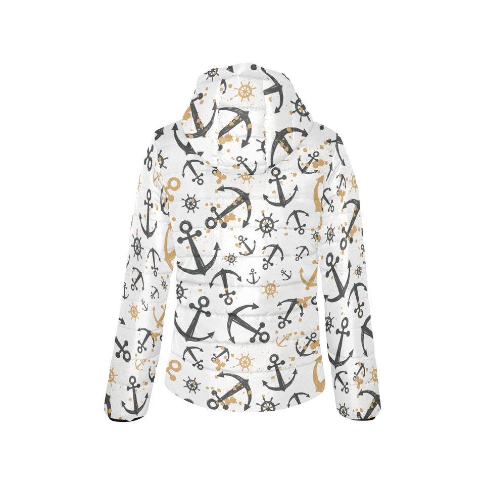 Anchors Rudders pattern Women's Padded Hooded Jacket