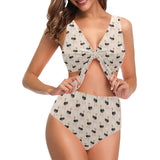 Ostrich Pattern Print Design 05 Chest Bowknot High Waisted Bikini Swimsuit