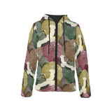 Japanese cranes flying forest dot pattern Women's Padded Hooded Jacket