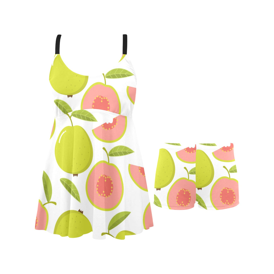 Guava pattern Chest Sexy Pleated Two Piece Swim Dress