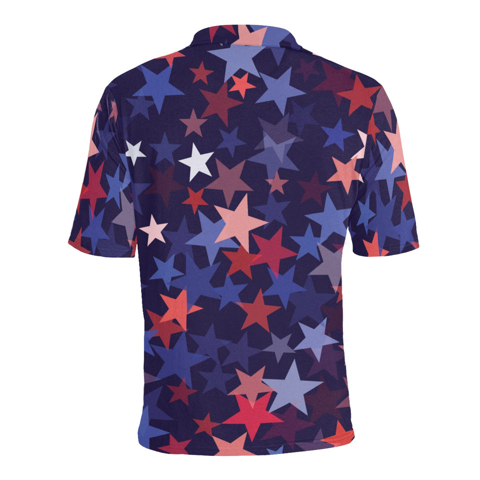 Red blue star pattern Men's All Over Print Polo Shirt