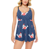 Cute sea lion seal christmas hat candy cane heart Chest Sexy Pleated Two Piece Swim Dress