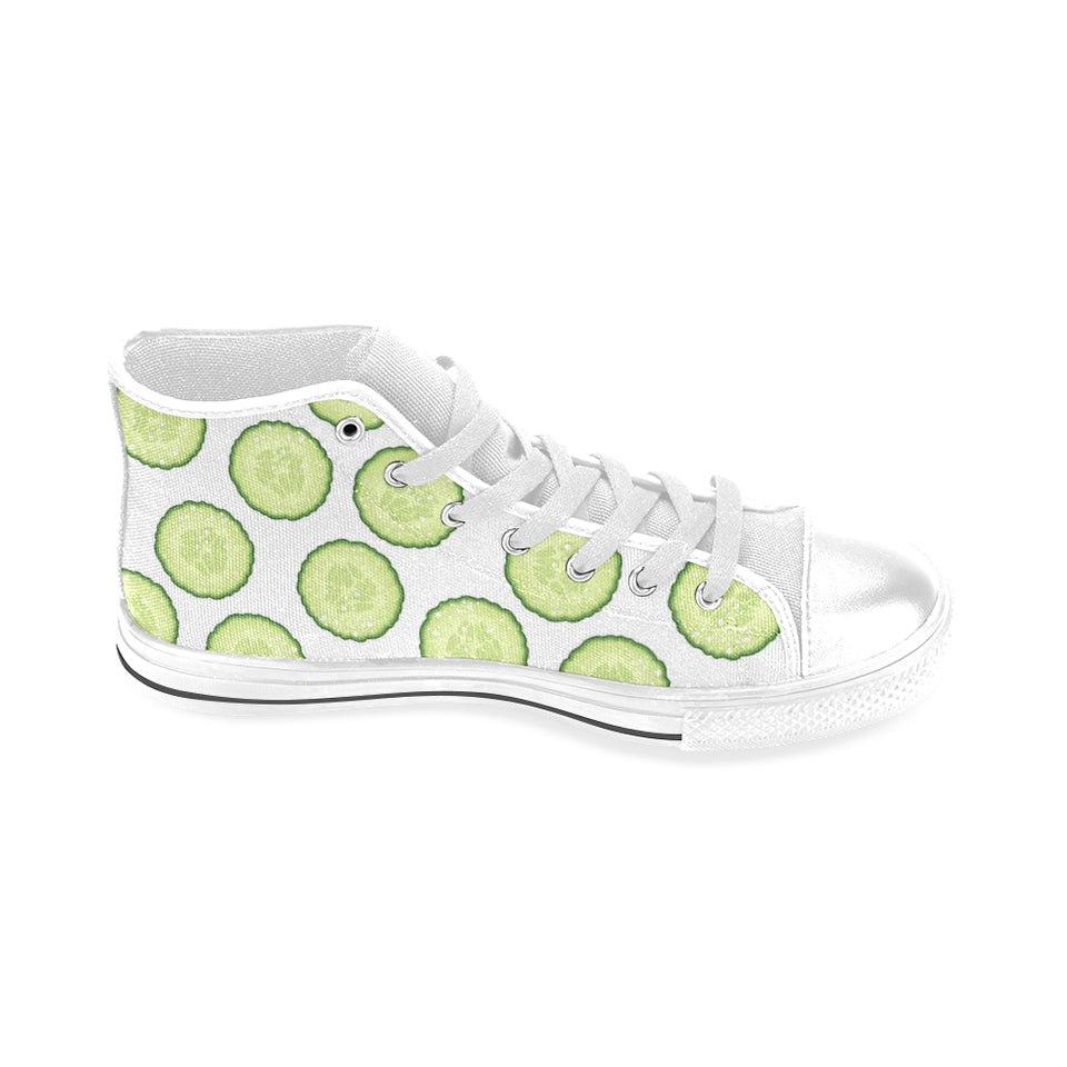 Cucumber slices pattern Men's High Top Canvas Shoes White