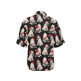 Christmas Pugs Santa_s red cap pattern Women's All Over Print Hawaiian Shirt