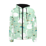 White swan lake pattern Men's Padded Hooded Jacket