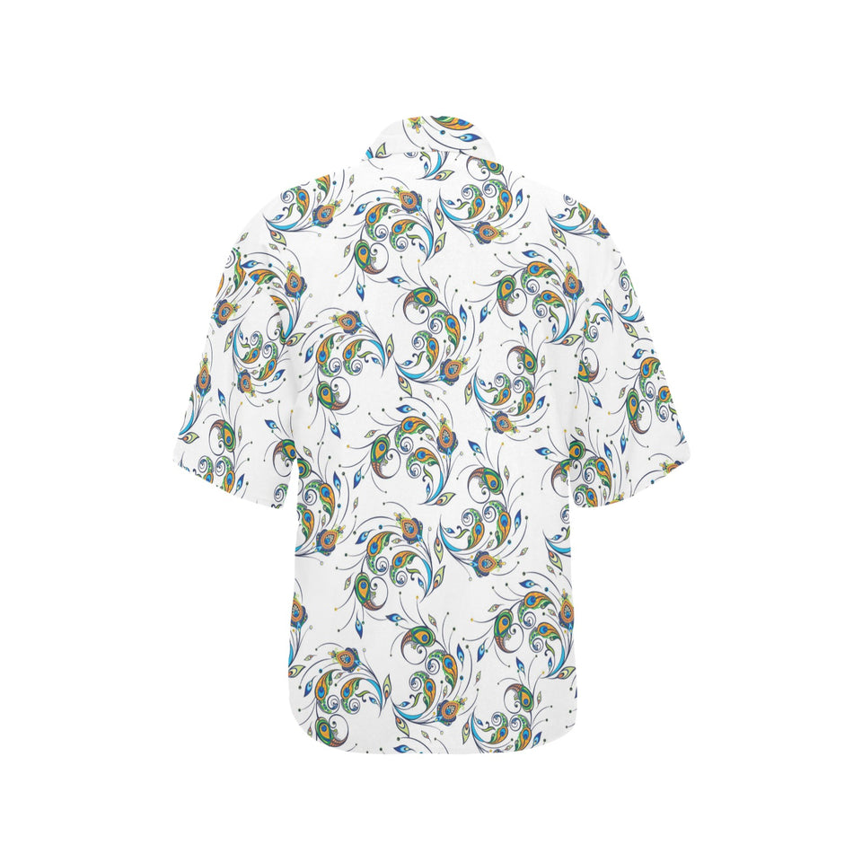 Peacock feather pattern Women's All Over Print Hawaiian Shirt