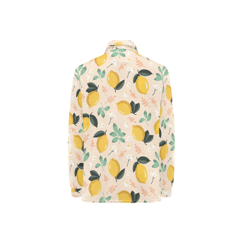 lemon flower leave pattern Women's Long Sleeve Polo Shirt