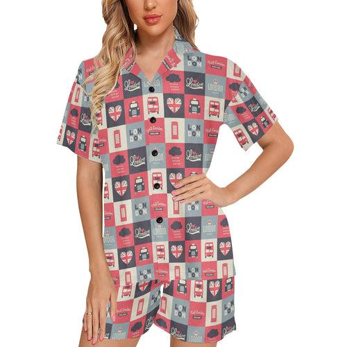 British Pattern Print Design 05 Women's V-Neck Short Pajama Set