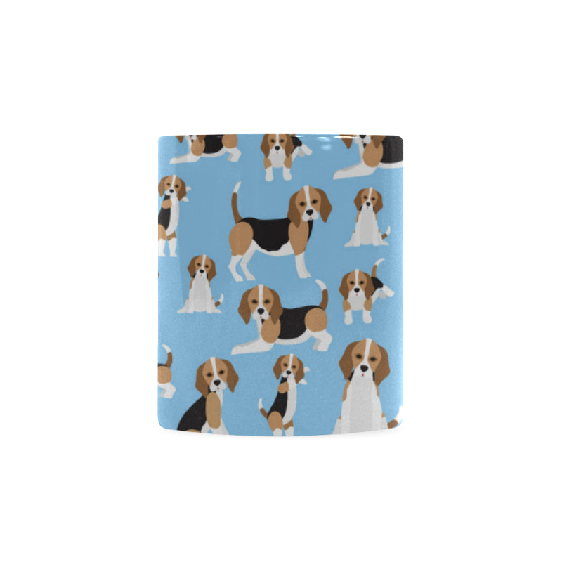 Beagle dog blue background pattern Classical White Mug (Fulfilled In US)