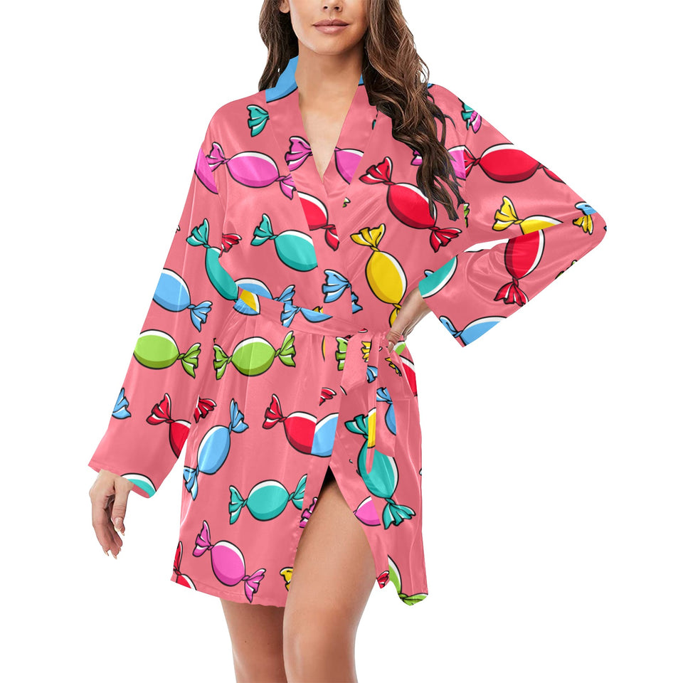 Colorful wrapped candy pattern Women's Long Sleeve Belted Night Robe