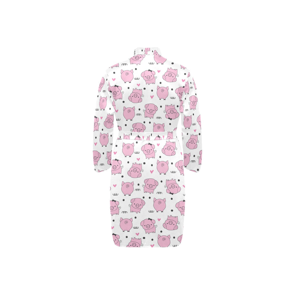 Pig Pattern Print Design 03 Men's Long Sleeve Belted Night Robe