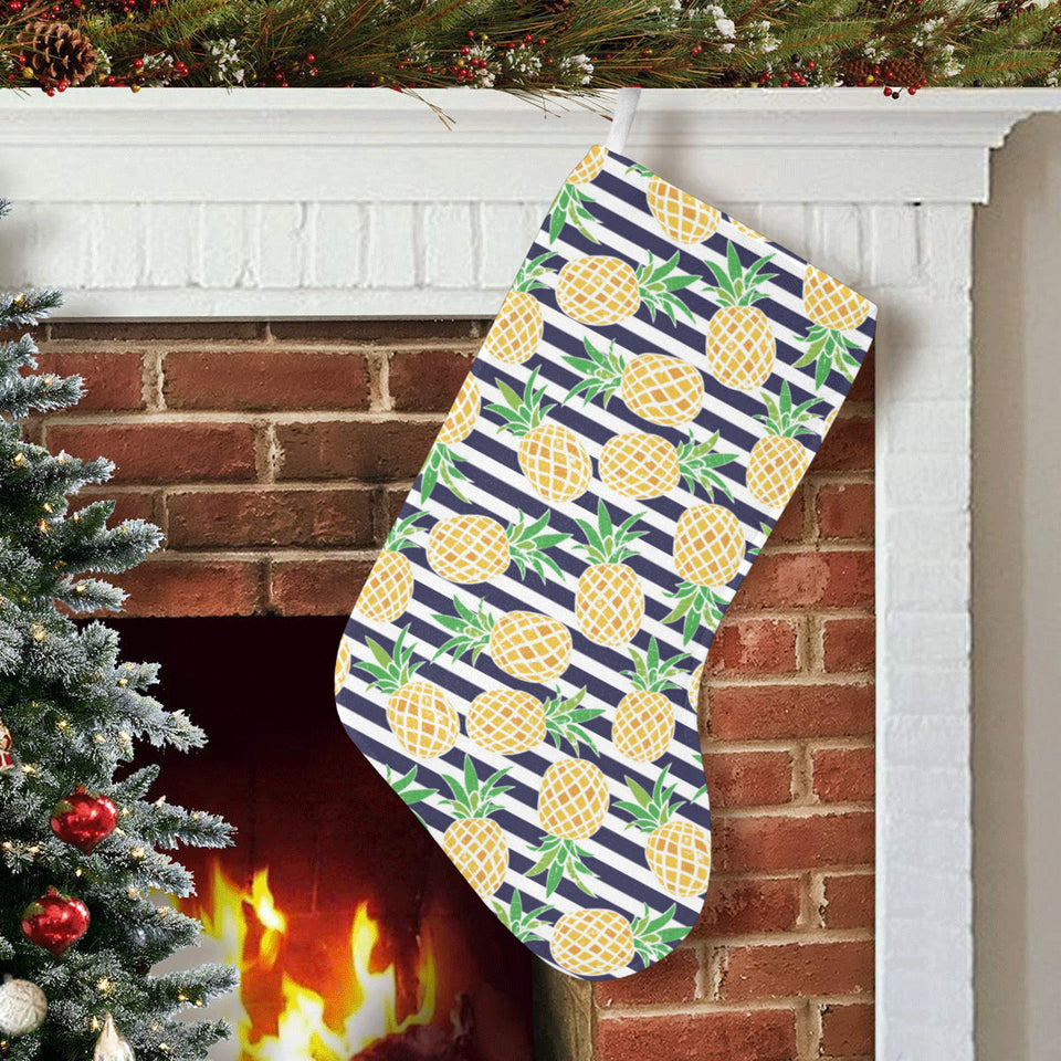 Pineapples pattern striped background Christmas Stocking