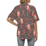 fox leaves mushroom pattern Women's All Over Print Hawaiian Shirt