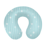 Snowflake pattern blue stripe background U-Shaped Travel Neck Pillow