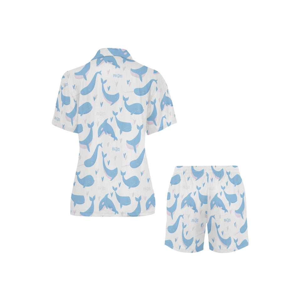 Blue whale pattern Women's V-Neck Short Pajama Set