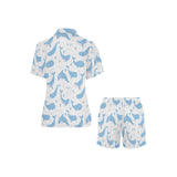 Blue whale pattern Women's V-Neck Short Pajama Set