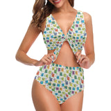 Chemistry Periodic Table Pattern Print Design 05 Chest Bowknot High Waisted Bikini Swimsuit